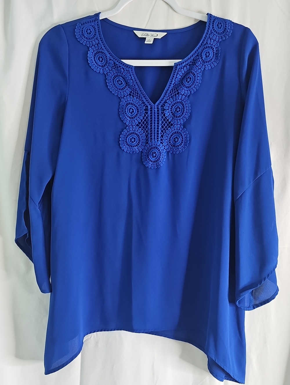 Pioneer Woman Cobalt Blue Crochet V-Neck Tunic